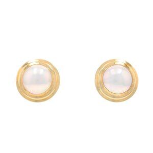 Yellow Gold Cultured Mabe Pearl Large Stud Earrings - 14k Pierced